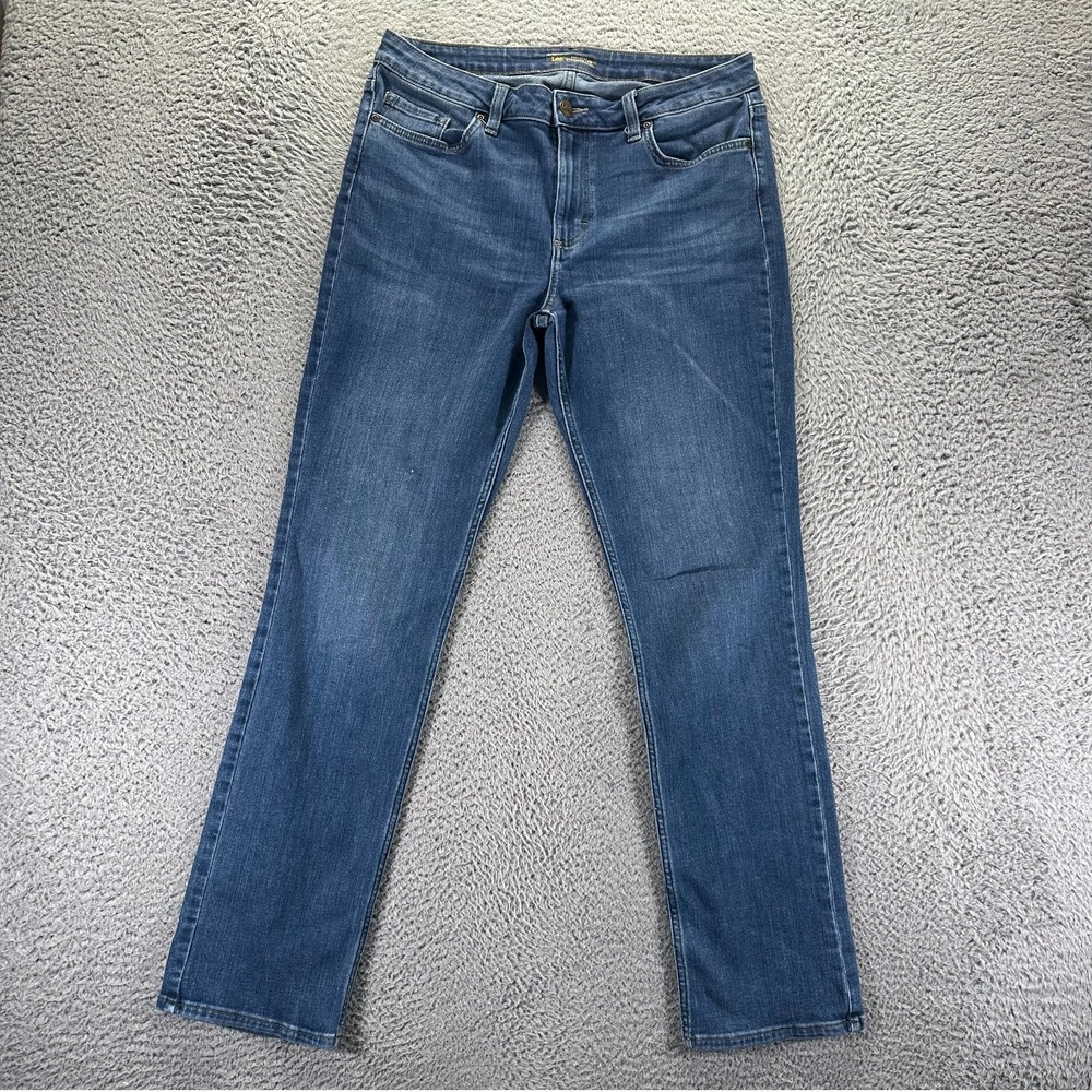 Lee Jeans Womens 12 Blue Cotton Denim Straight Leg Faded Travel Workwear Stretch